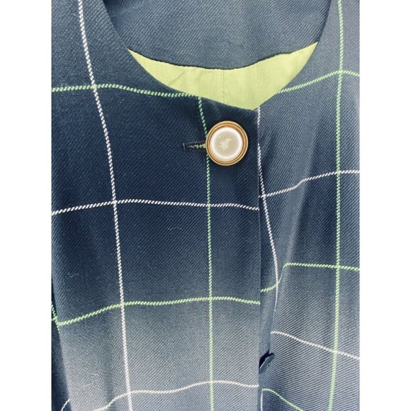 Rafael Reclaimed Swing Drape Coat Mid-length Vintage Navy Window Pane Plaid 14W - Picture 3 of 10